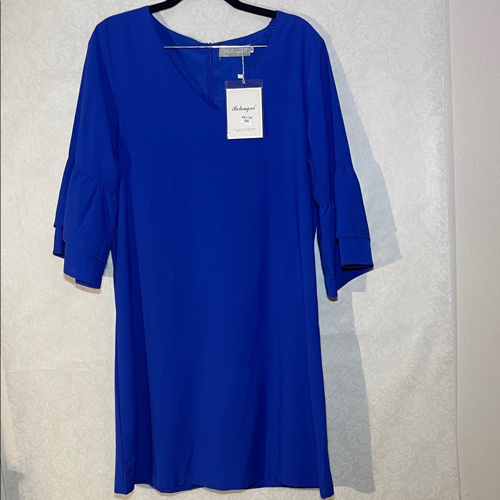 Belongsci Royal Blue Long Sleeve Dress